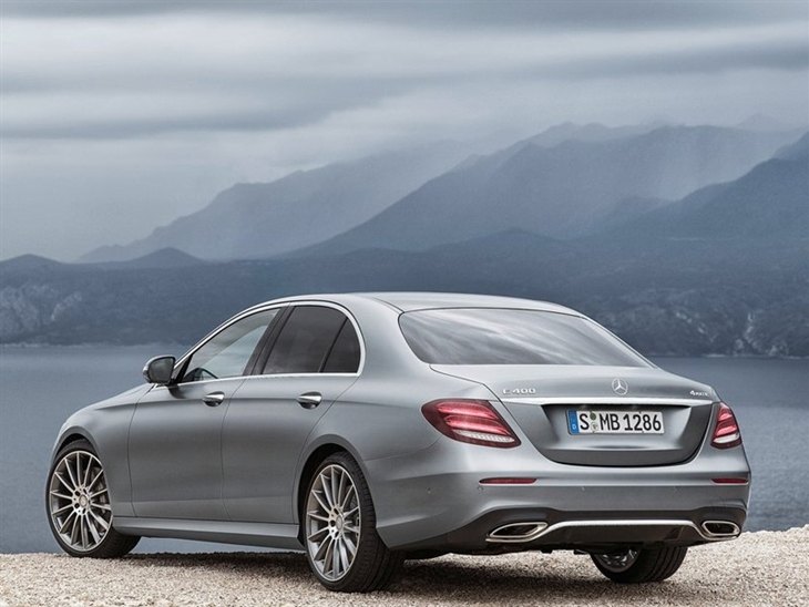 The Back of a Mercedes Benz E Class Saloon in Silver 