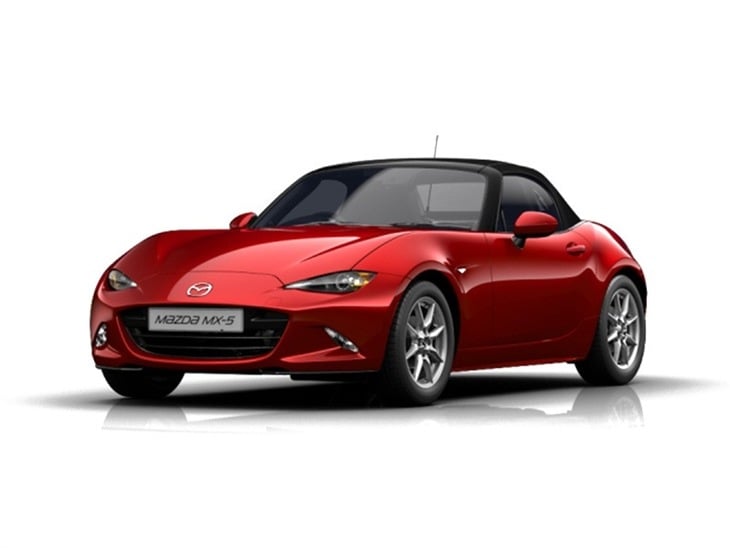 red mazda mx-5 se on white background available to lease