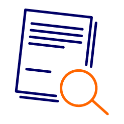 blue document graphic with orange magnifying glass