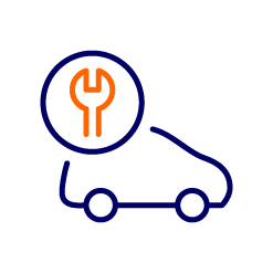 blue car graphic with orange spanner symbol
