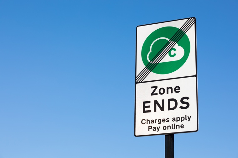 View of a road sign with Clean Air Zone