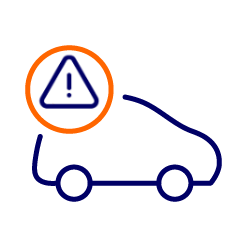 Cartoon outline of a car with a warning triangle symbol