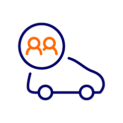 A graphic of a car with two passengers