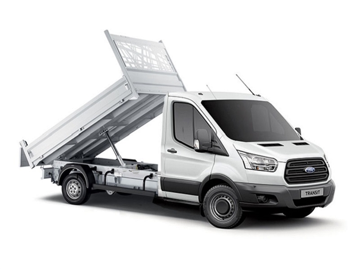 white ford transit tipper on white background available to lease