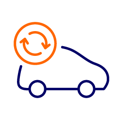 Cartoon car outline with circular arrows symbol