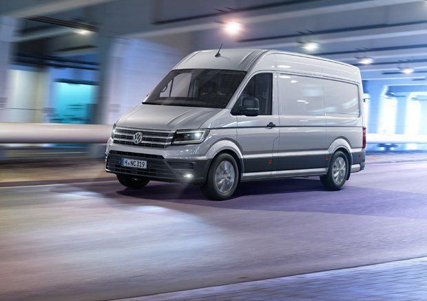 Front View of the new Volkswagen Crafter on the road