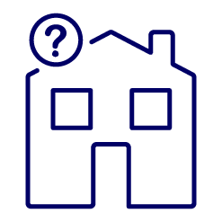 Cartoon outline of a house with a question mark symbol