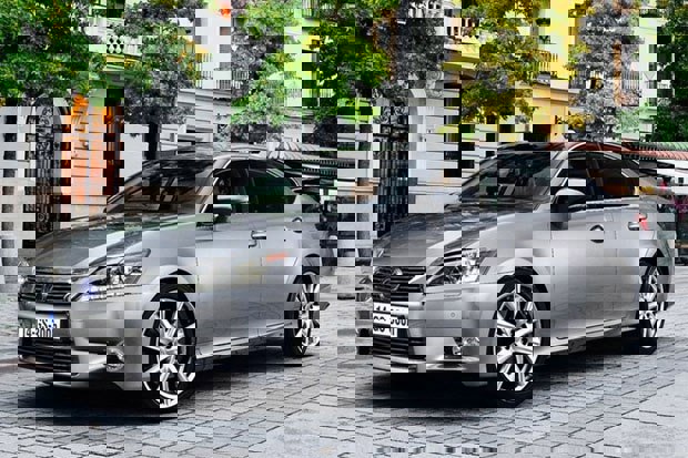 The side exterior of a Silver Lexus GS