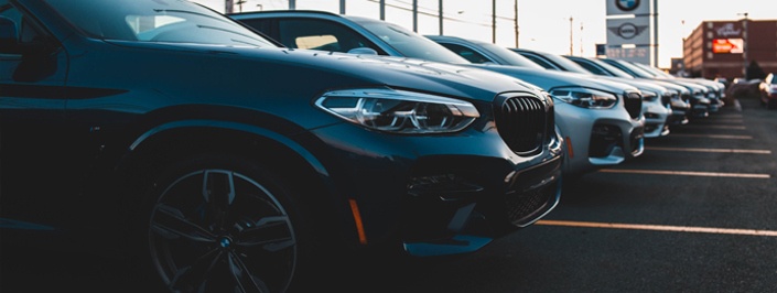 bmw's lined up in a row