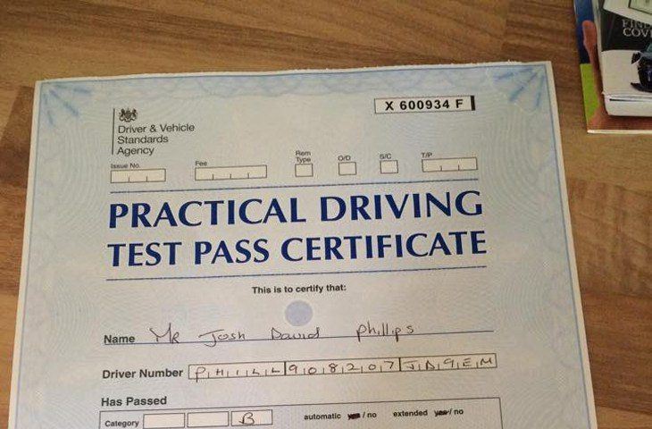 Driving Test Pass Certificate