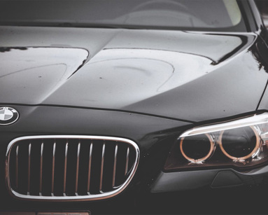 Close up of a front end of a BMW saloon car