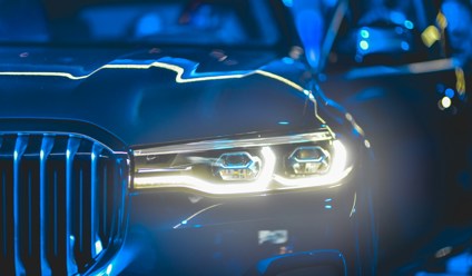 close up of BMW modern headlights