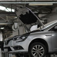 car being worked on in a car repair shop