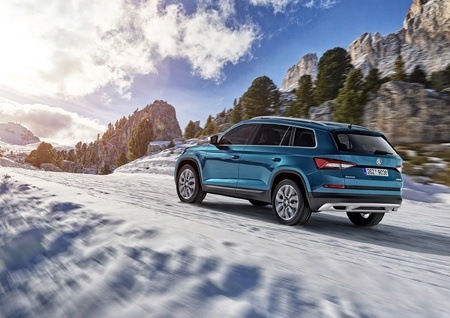 The new Skoda Kodiaq Scout on the road rear view