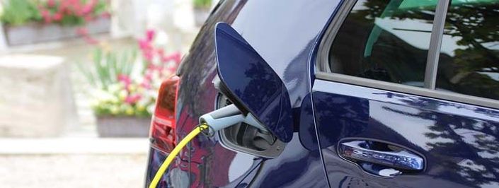 close up of electric car charging