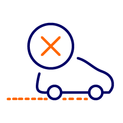 Cartoon car outline on a dashed line with an 'x'
