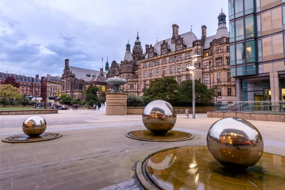 Millennium Square is a modern city square in Sheffield, England