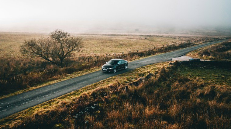 car driving on The Roaches, Leek, UK