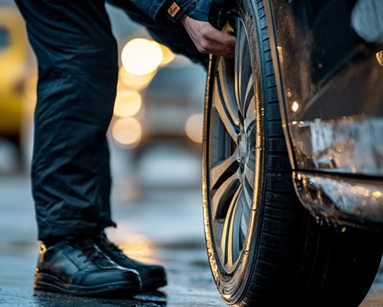 Mechanic changing a car tyre