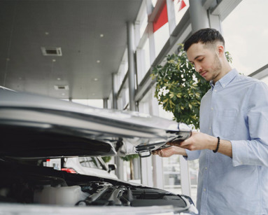 Man in a shirt opening a car bonnet
