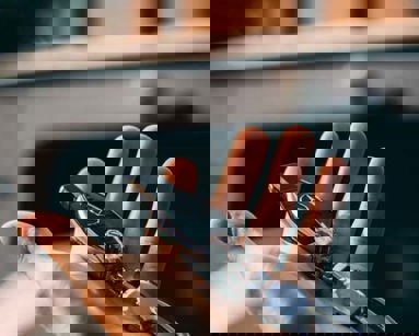 close up of man holding car key