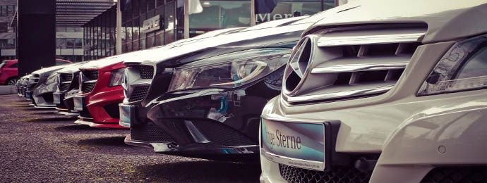 Mercedes cars lined up