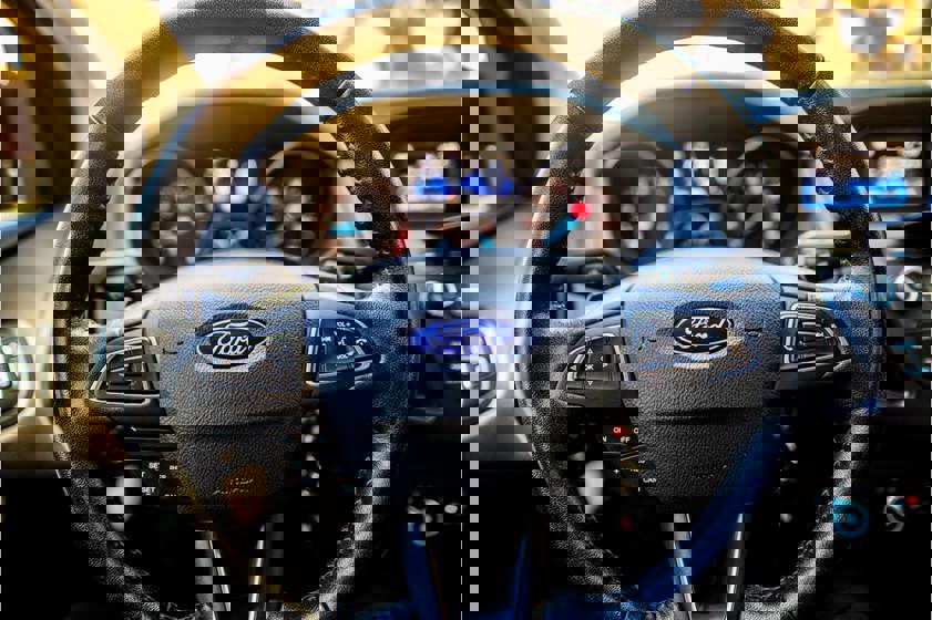 Black Ford steering wheel