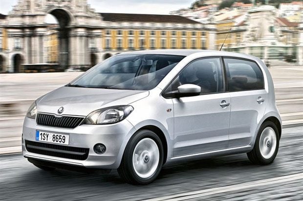 The front of a Silver Skoda Citigo