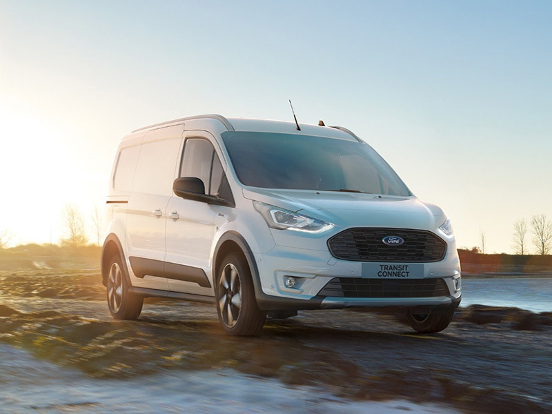 exterior of a white ford transit courier