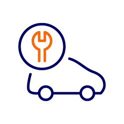 blue car graphic with orange spanner symbol