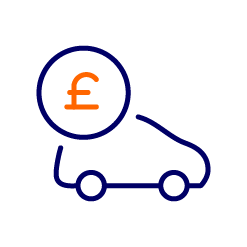 blue car graphic with orange money symbol