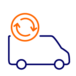 Cartoon van outline with two cycling arrows symbol