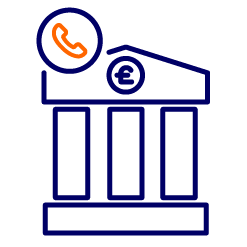 Cartoon of a bank with a phone symbol