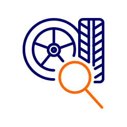 graphic of wheel and magnifying glass