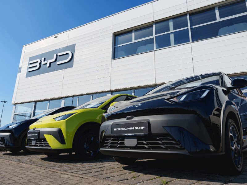 Newly opened Chinese automaker company BYD dealership building in Flingern district of Dusseldorf, Germany