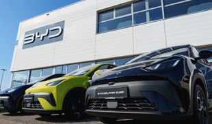 Newly opened Chinese automaker company BYD dealership building in Flingern district of Dusseldorf, Germany
