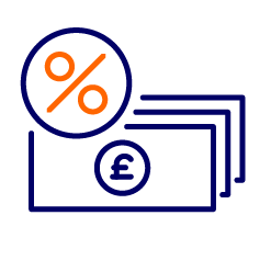 Cartoon of pound-notes with percentage sign