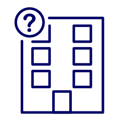 Cartoon outline of a multi-storey building with a question mark symbol