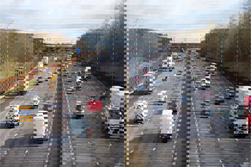 Aerial view of cars driving on a motorway