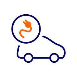 Cartoon car outline with charging cable icon