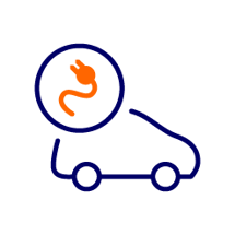Cartoon car outline with charging cable icon