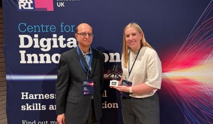 Sunil Vadera from the vUniversity of Salford, with Donna Kelly of Nationwide Vehicle Contracts.