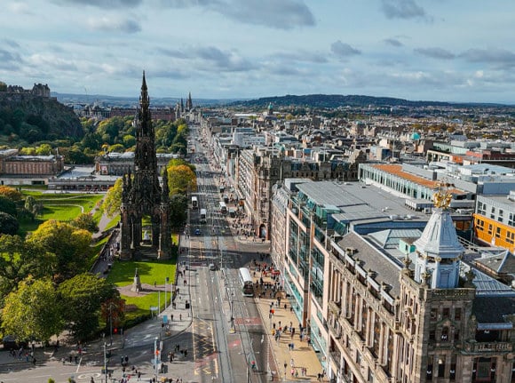 Aerial view of Edinburgh city centre
