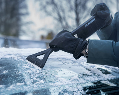 a person scraping ice from top of a car