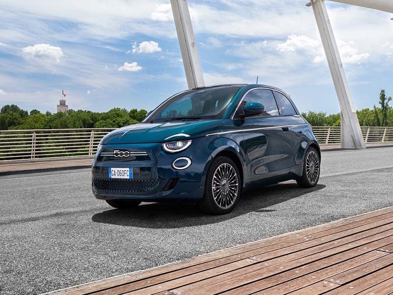 Fiat 500 Electric Hatchback on a bridge