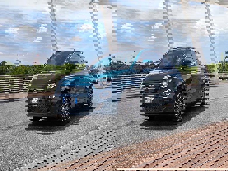 Fiat 500 Electric Hatchback on a bridge