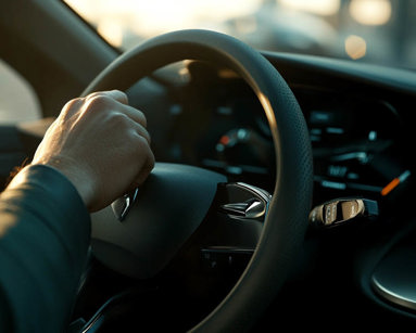 Driver pressing their hand on their car horn
