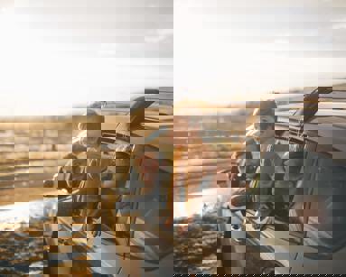 family looking out of car window