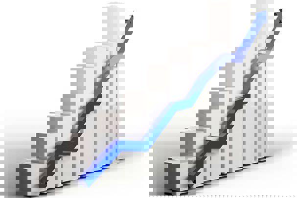 Increasing graph with blue arrow 