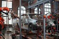 Car being built using robotics
